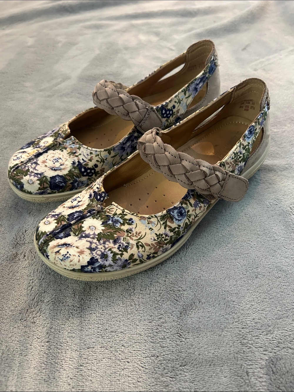 hotter Floral Mary Jane Flats in Beige, Blue and Green